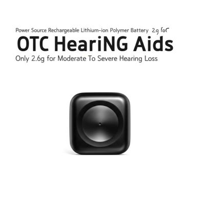 Fonte di alimentazione: batteria ricaricabile ai polimeri di litio. Apparecchi acustici da banco (OTC) solo 2,6 g per perdita dell'udito da moderata a grave