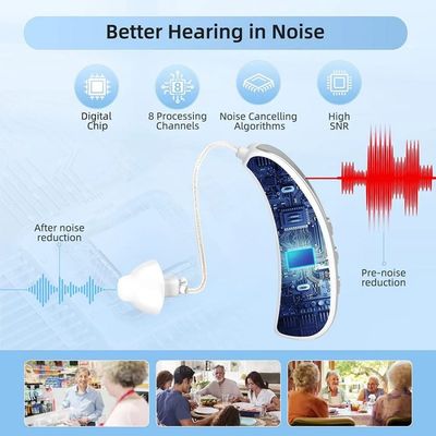 Apparecchio acustico OTC a conduzione aerea 200Hz Cancellazione automatica del rumore Amplificatore digitale Bluetooth