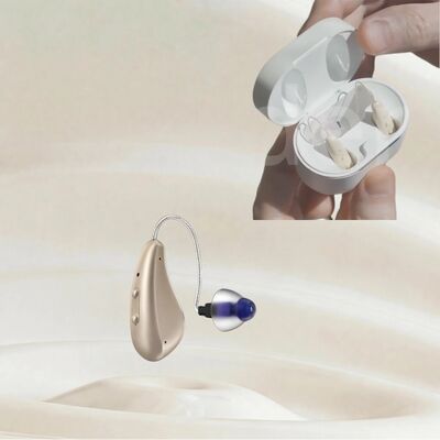 Solo 2,6 g di apparecchi acustici da banco con 16 canali progettati per ipoacusia da moderata a grave, leggeri ed efficaci